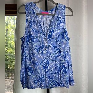 Lilly Pulitzer Sleeveless Blue Floral Blouse